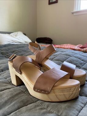 Nisolo 7 Brown Platform Sandal Heels with Ankle Strap